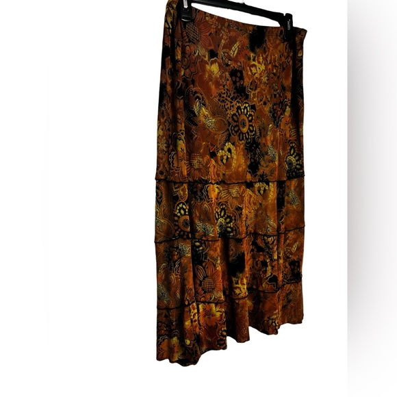 Y2K Boho Tiered Midi Skirt Earthy Tones Festival Cottagecore Size Large - Picture 8 of 11